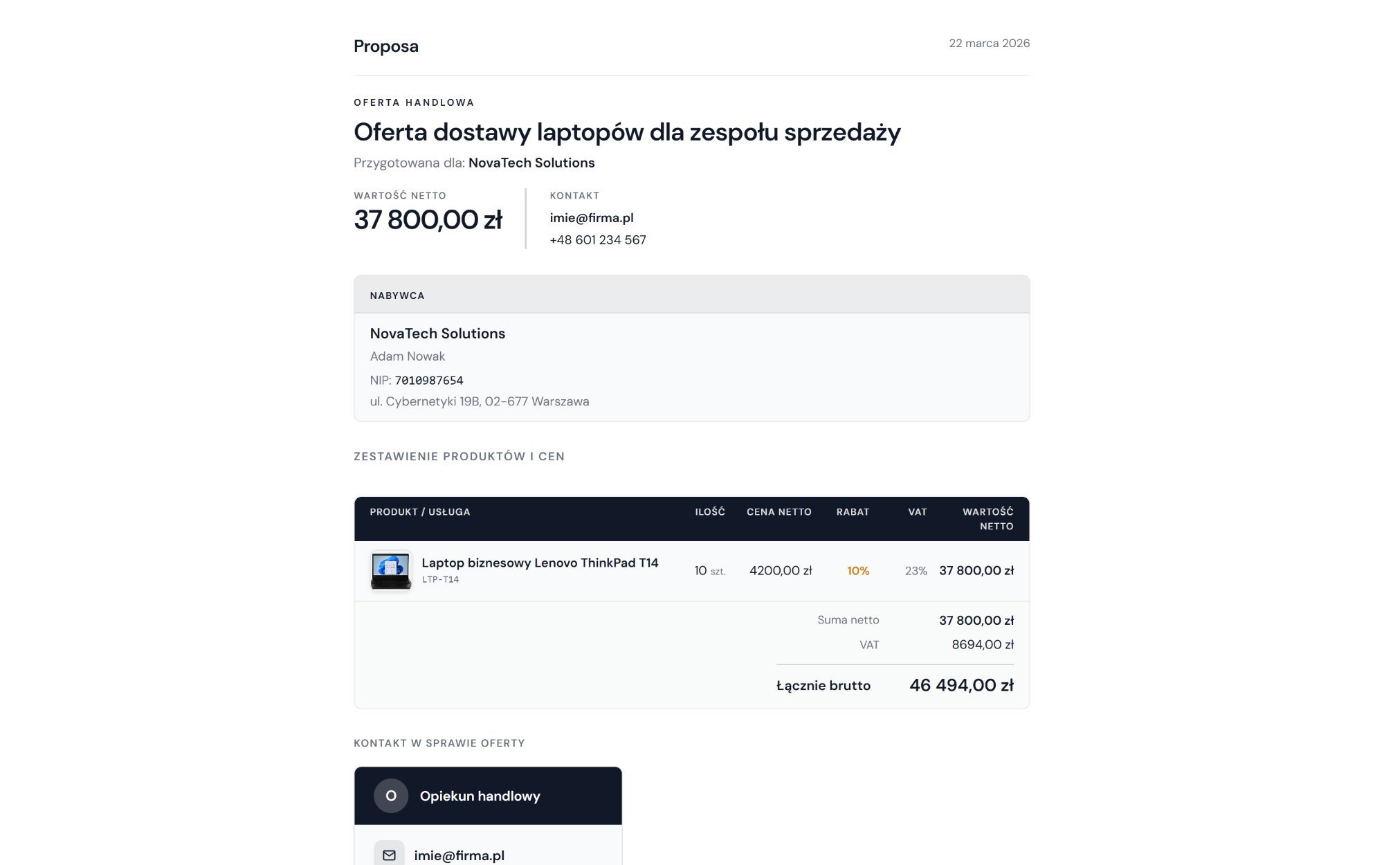 Proposa — strona oferty dla klienta